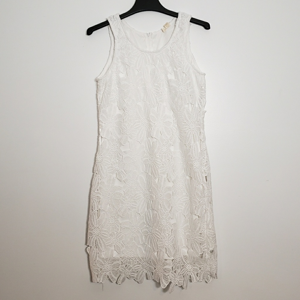 Japna White Floral Lace Sleeveless Dress  L